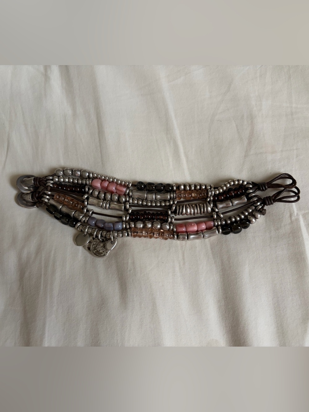 Uno de 50 Beaded Multi-Row Bracelet With Silver, Pink, Brown, Black Stones